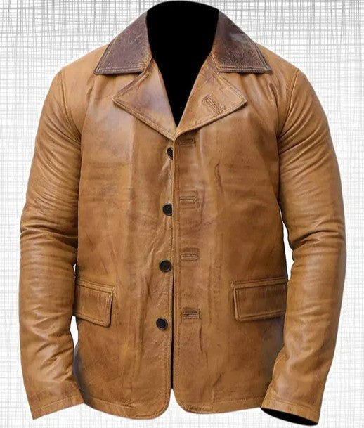 Anatol - Jasnobrązowa skórzana kurtka męska o krótkim kroju w stylu vintage